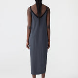 Contrast V- Neck Slip Dress in Black Bassike