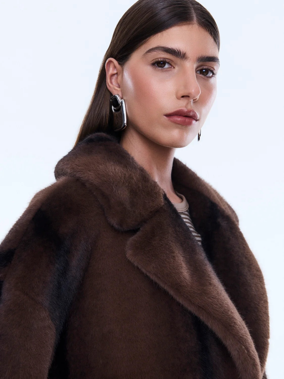 Nova Longline Fur Jacket in Brown Ena Pelly