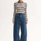 Ana Long Sleeve Polo in Chocolate Stripe