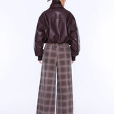 Myla Wide Leg Pant in Burgundy Check