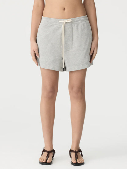 French Terry Side Stripe Short in Grey Marl White