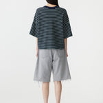 Stripe Boxy T-Shirt in Navy/Green/White BASSIKE