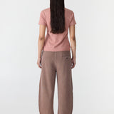 Fleece Barrel Leg Pant in Brown