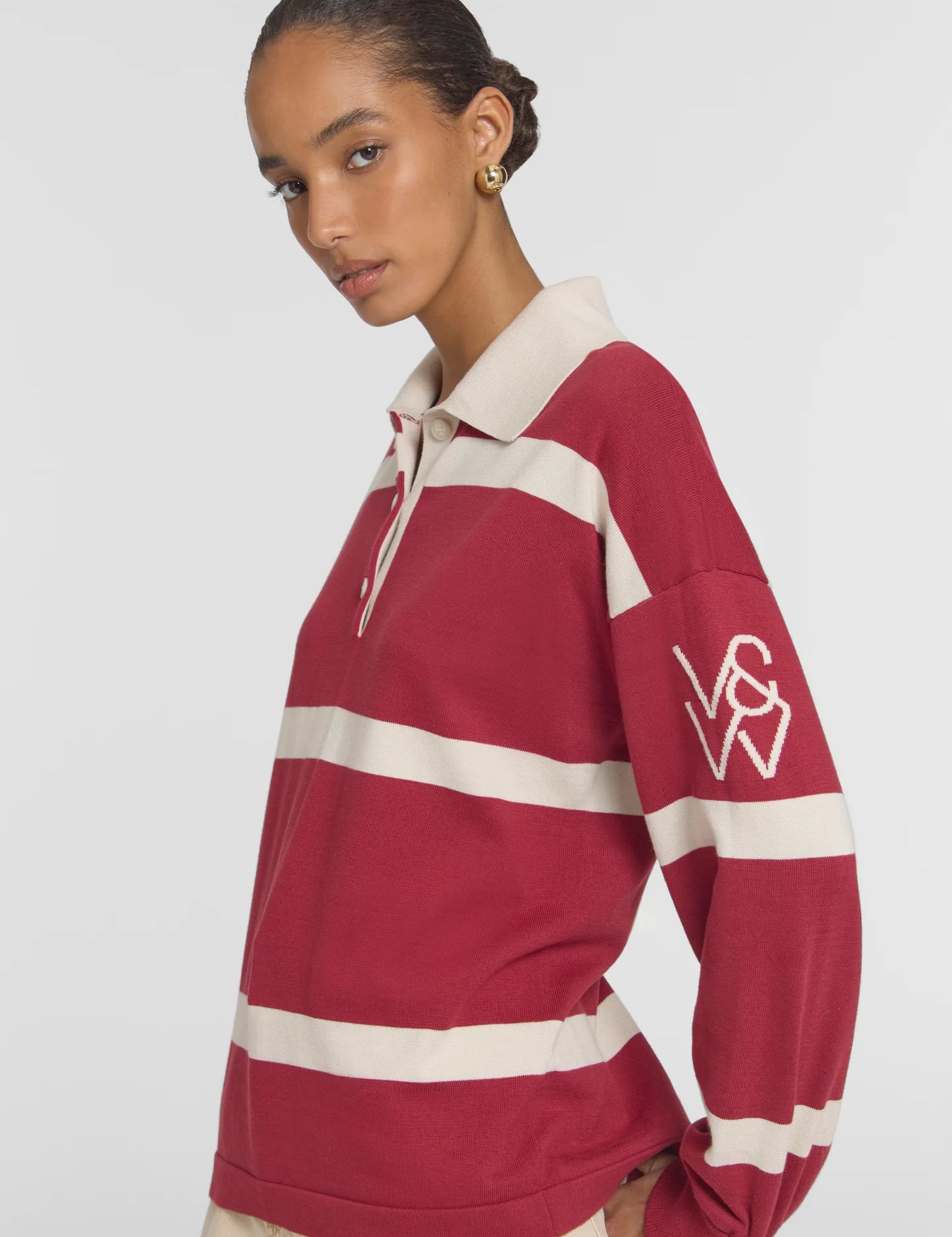 Rival Polo Knit in Red Stripe Viktoria + Woods