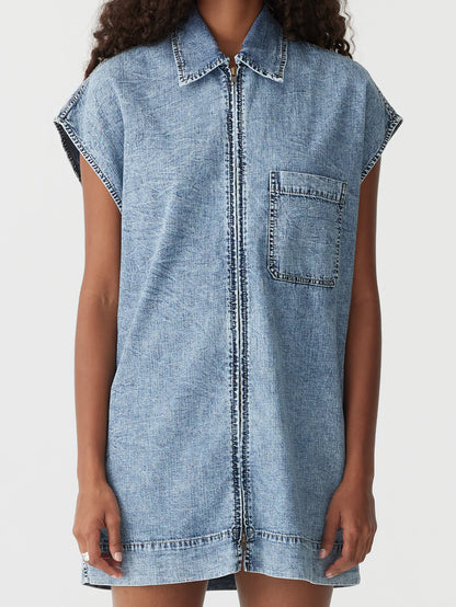 Organic denim zip front dress