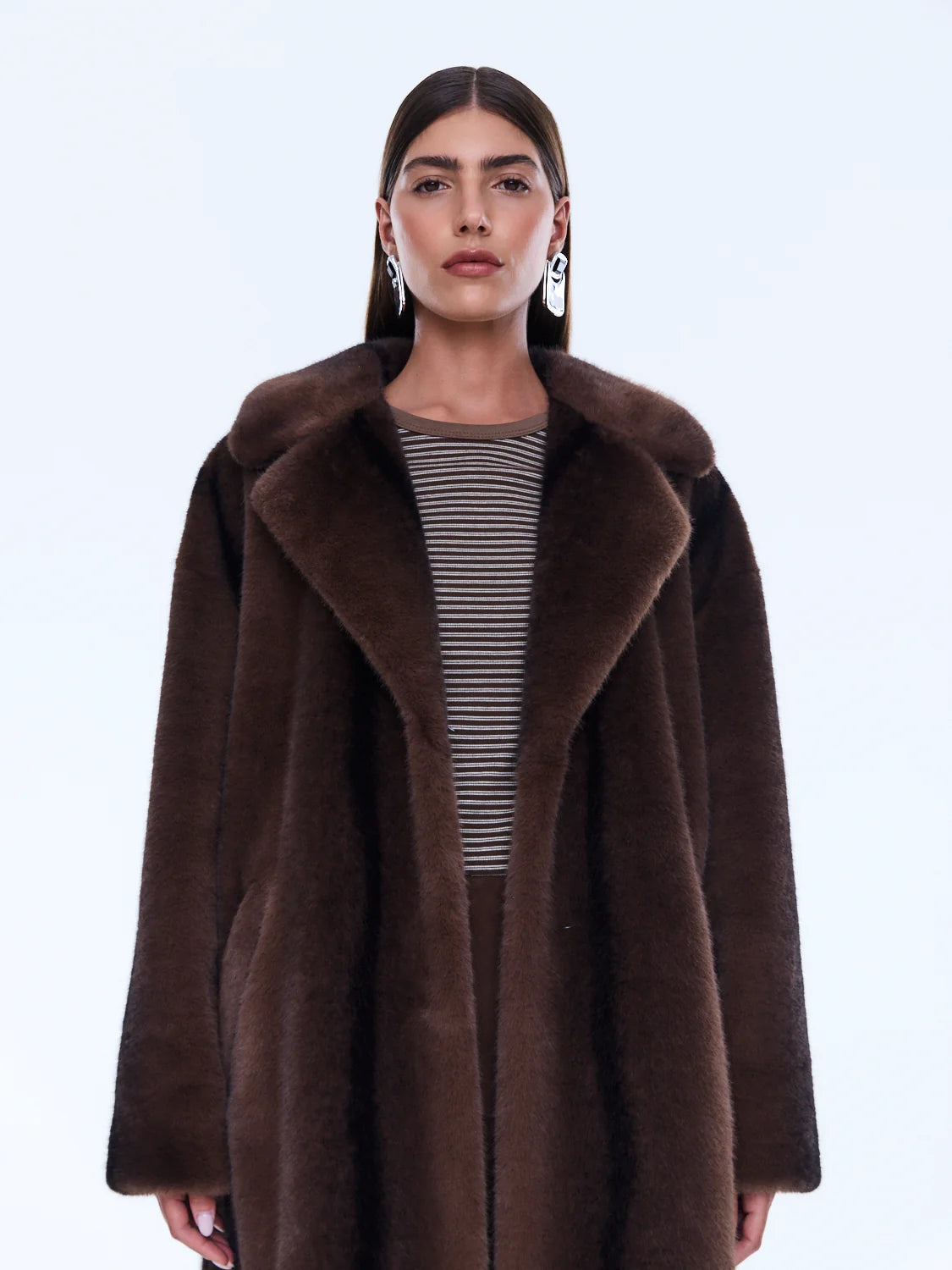 Nova Longline Fur Jacket in Brown Ena Pelly