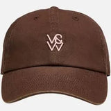 Brown cap with pink Viktoria and Woods logo 