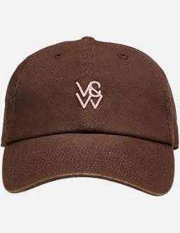 Brown cap with pink Viktoria and Woods logo 
