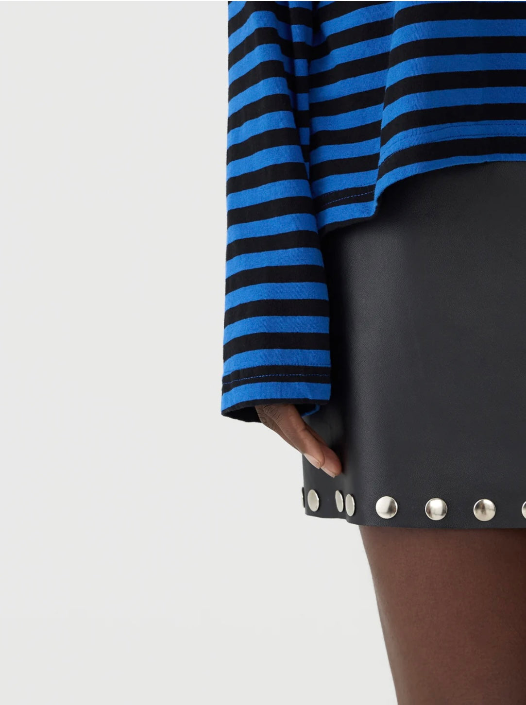 Stripe Boxy Heritage L/S Tshirt in Cobalt and Black -  BASSIKE