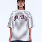 Maeve Relaxed Tee in Burgundy Stripe
