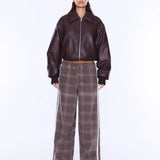 Myla Wide Leg Pant in Burgundy Check