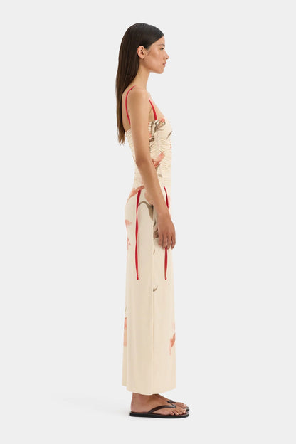 Hana Ruched Midi Dress in Gladioli Print