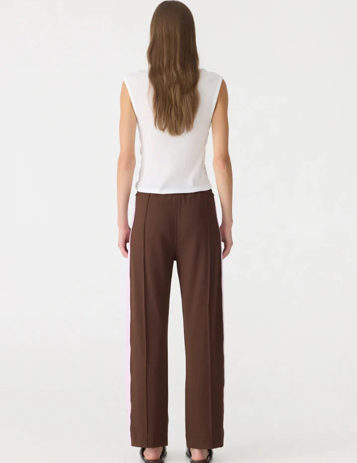Twill Stripe Detail Pant in Carob and Pale Pink Bassike
