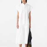 Crushed Cotton Sleeveless Shirt in White