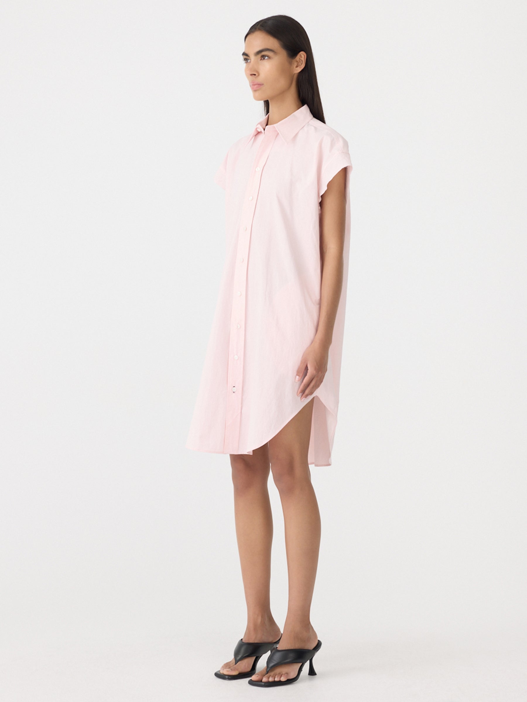Crushed Cotton Sleeveless Dress in Pink Bassike