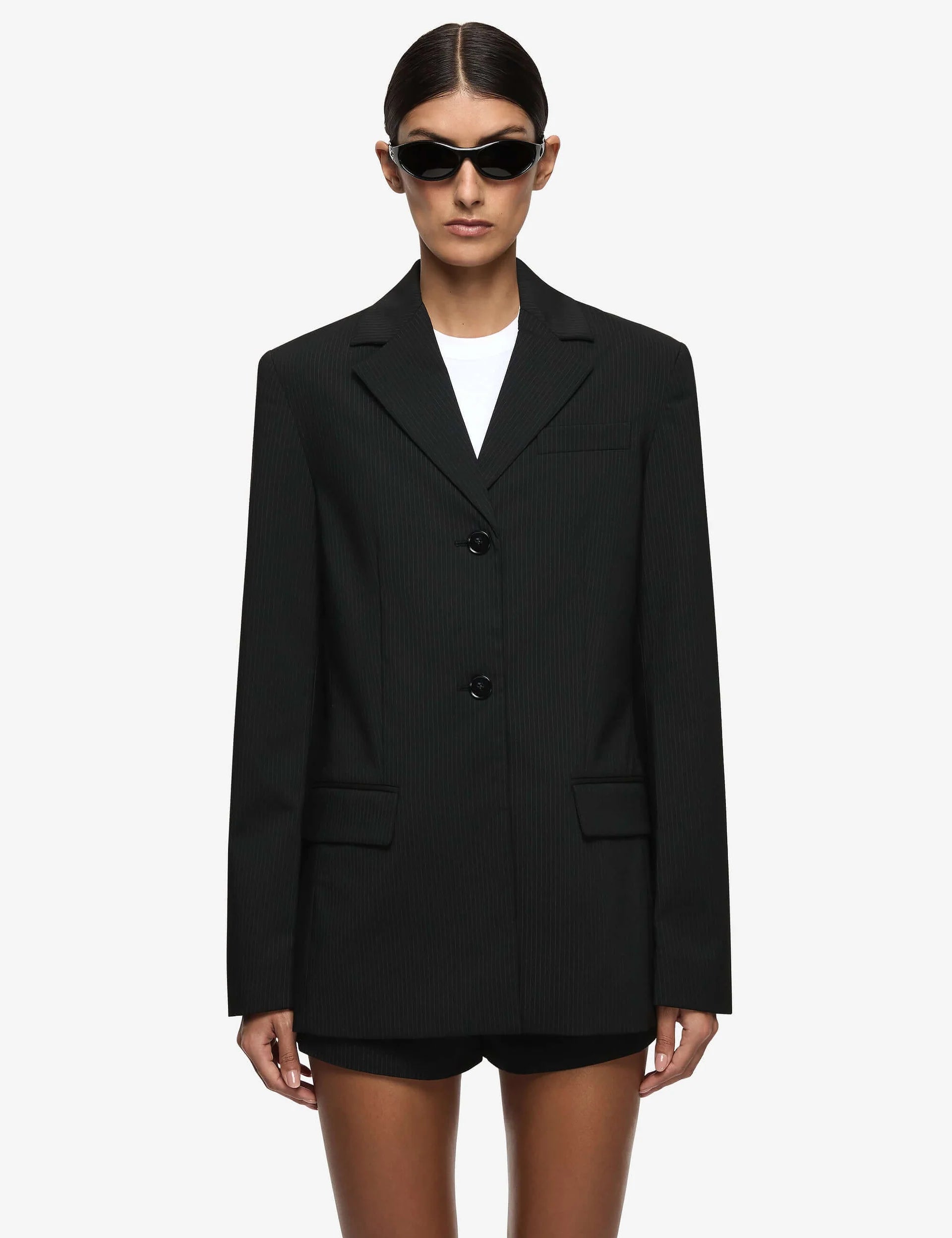 Marcelli Blazer in Black and White Pinkstripe Bec and Bridge