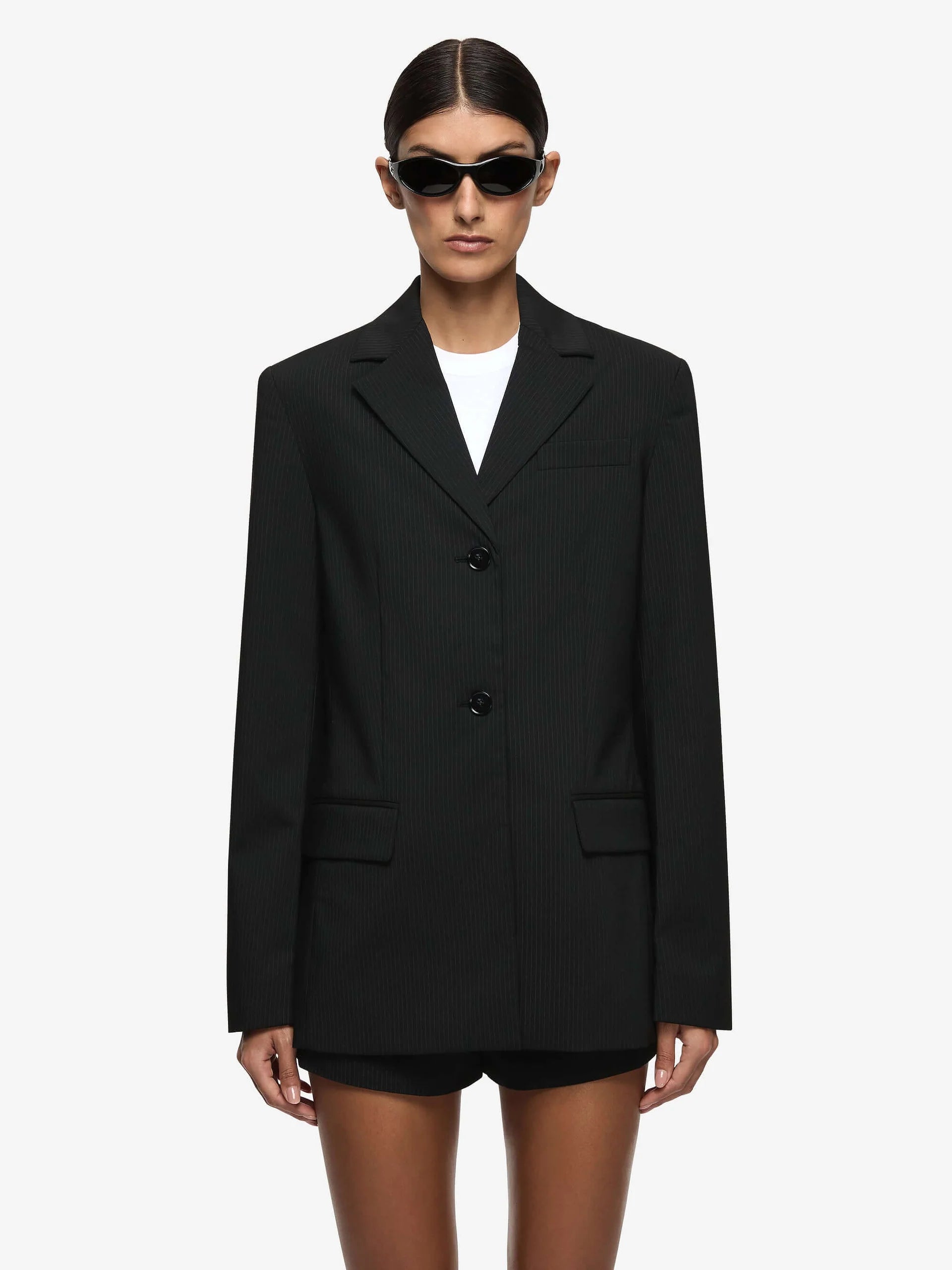 Marcelli Blazer in Black and White Pinkstripe Bec and Bridge