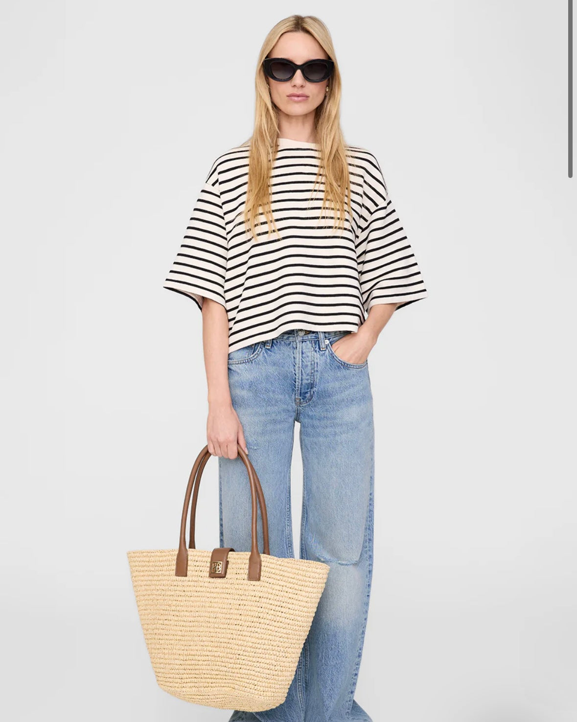 Myers Cropped Tee in Striped French Terry Anine Bing