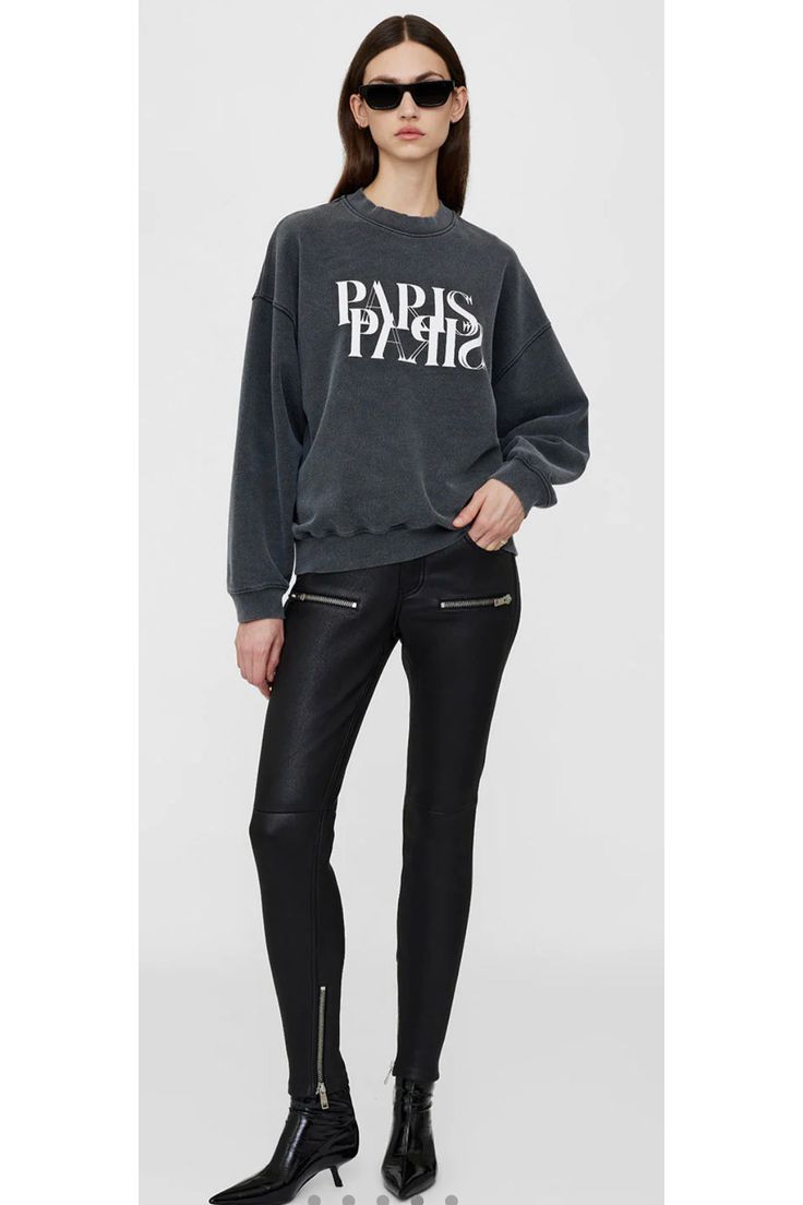 Jaci Sweatshirt Paris in Washed Black by Anine Bing