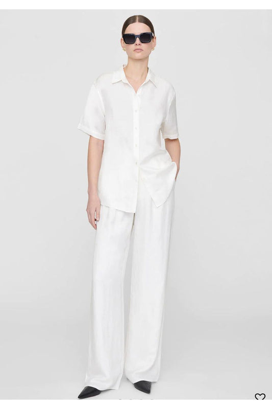 Carrie Pant White Linen Blend by Anine Bing