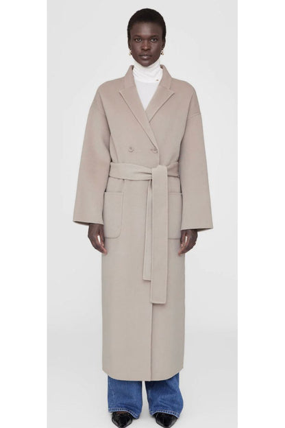 Dylan Maxi Coat in Taupe Cashmere Blend by Anine Bing