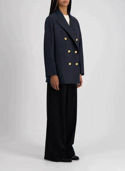 Slouchy Peacoat Jacket in Navy Blue