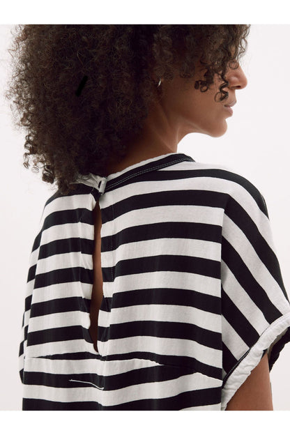Stripe Slouch Circle Tank in Black + Undyed by Bassike