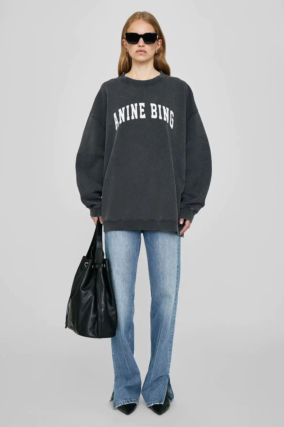 Tyler Sweatshirt in Washed Black by Anine Bing