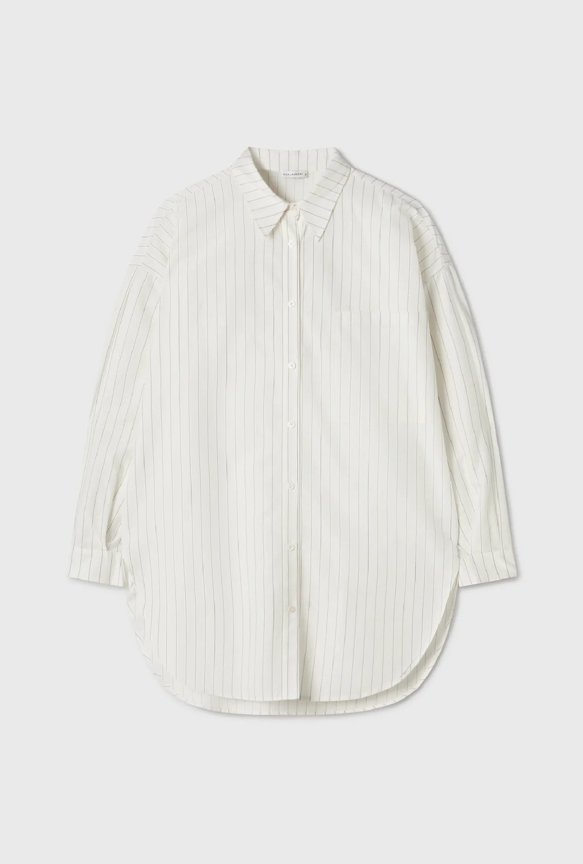 Cotton Silk Round Shirt in White Pinstripe by Silk Laundry
