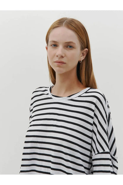 Stripe Slouch Short Sleeve T-shirt in Black + Undyed by Bassike