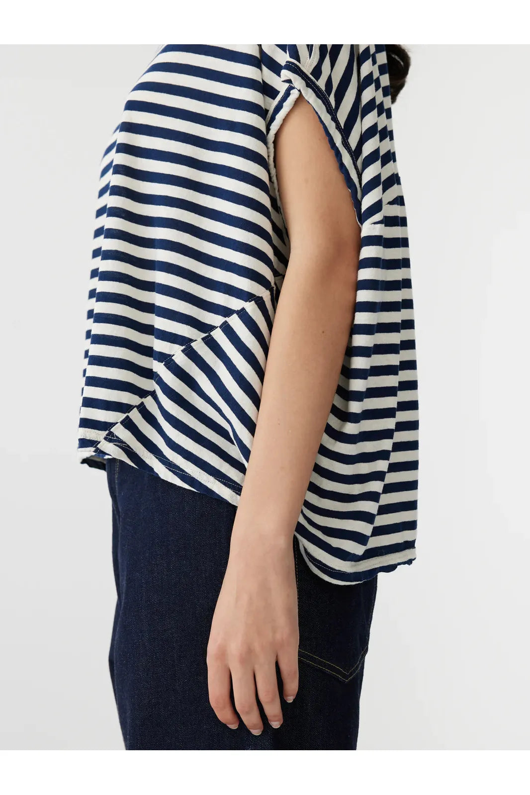 Stripe Slouch Circle Tank in Navy/ Undyed by Bassike