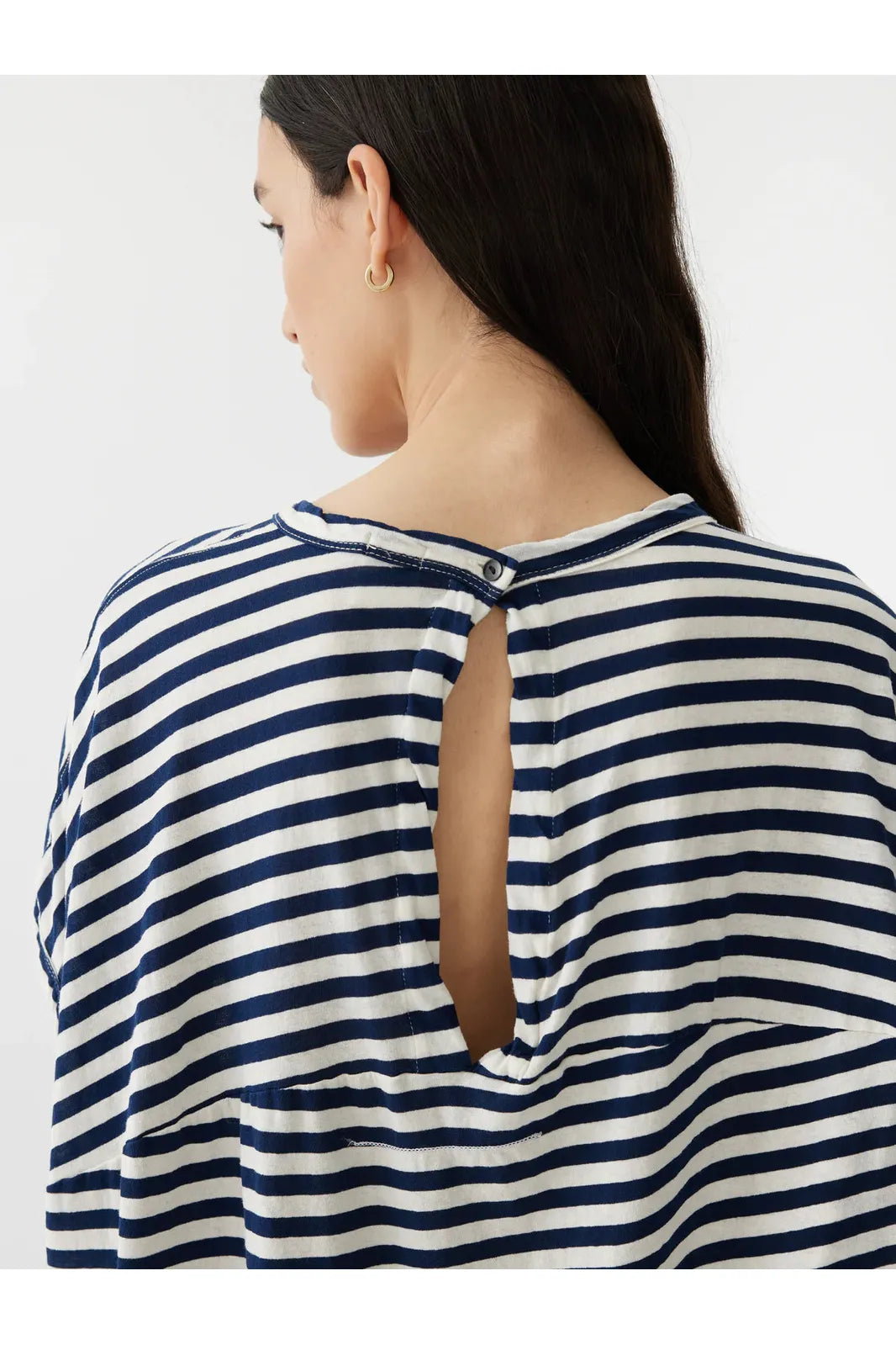 Stripe Slouch Circle Tank in Navy/ Undyed by Bassike