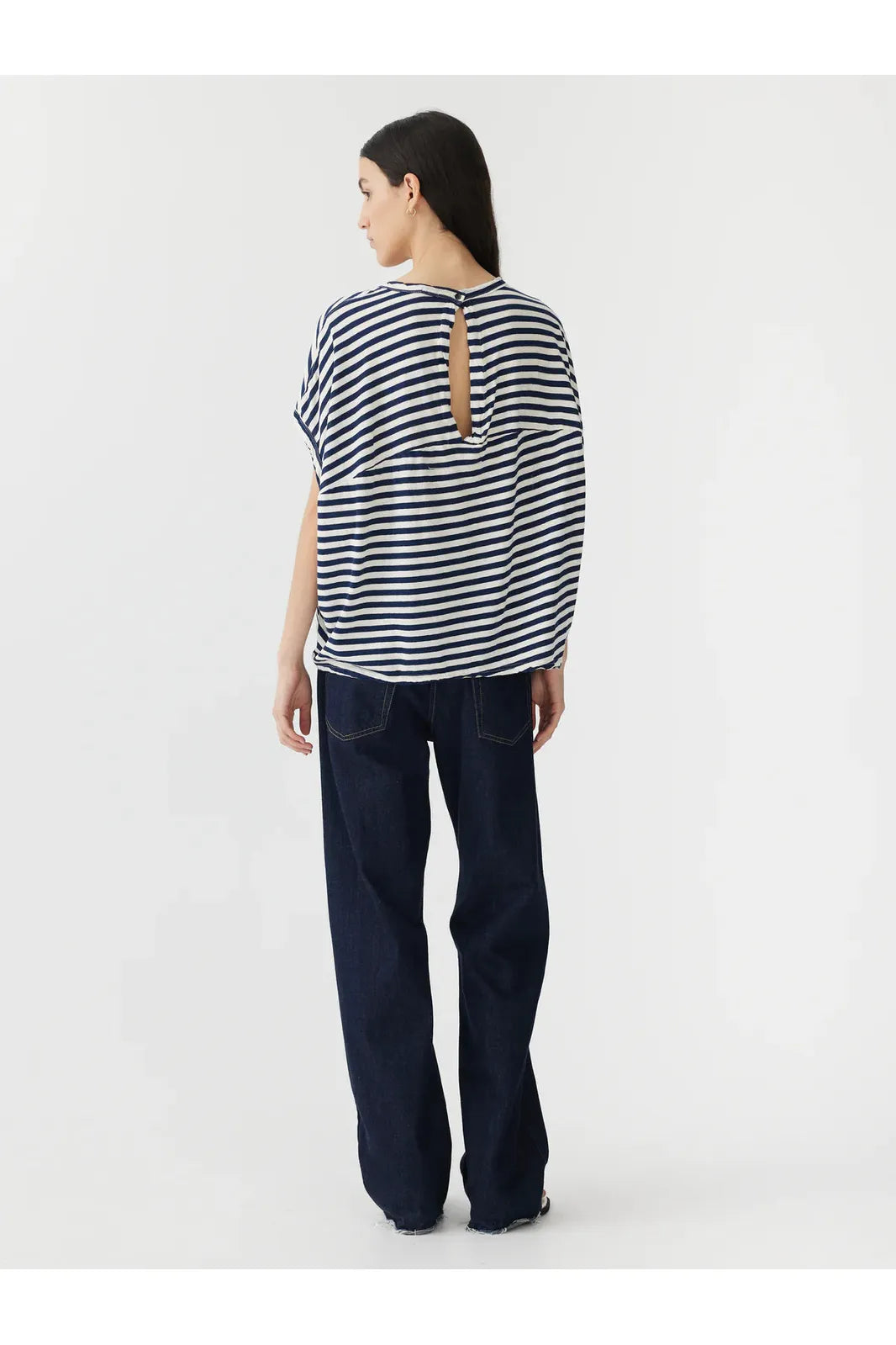 Stripe Slouch Circle Tank in Navy/ Undyed