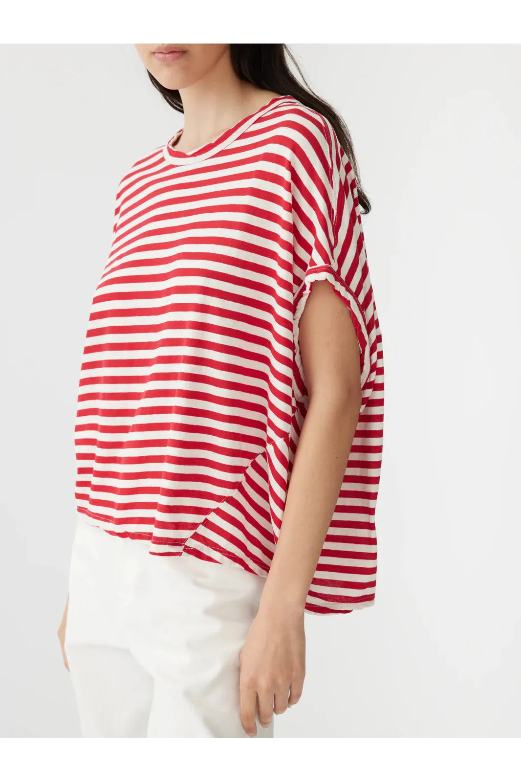 Stripe Slouch Circle Tank in Red/ Undyed by Bassike