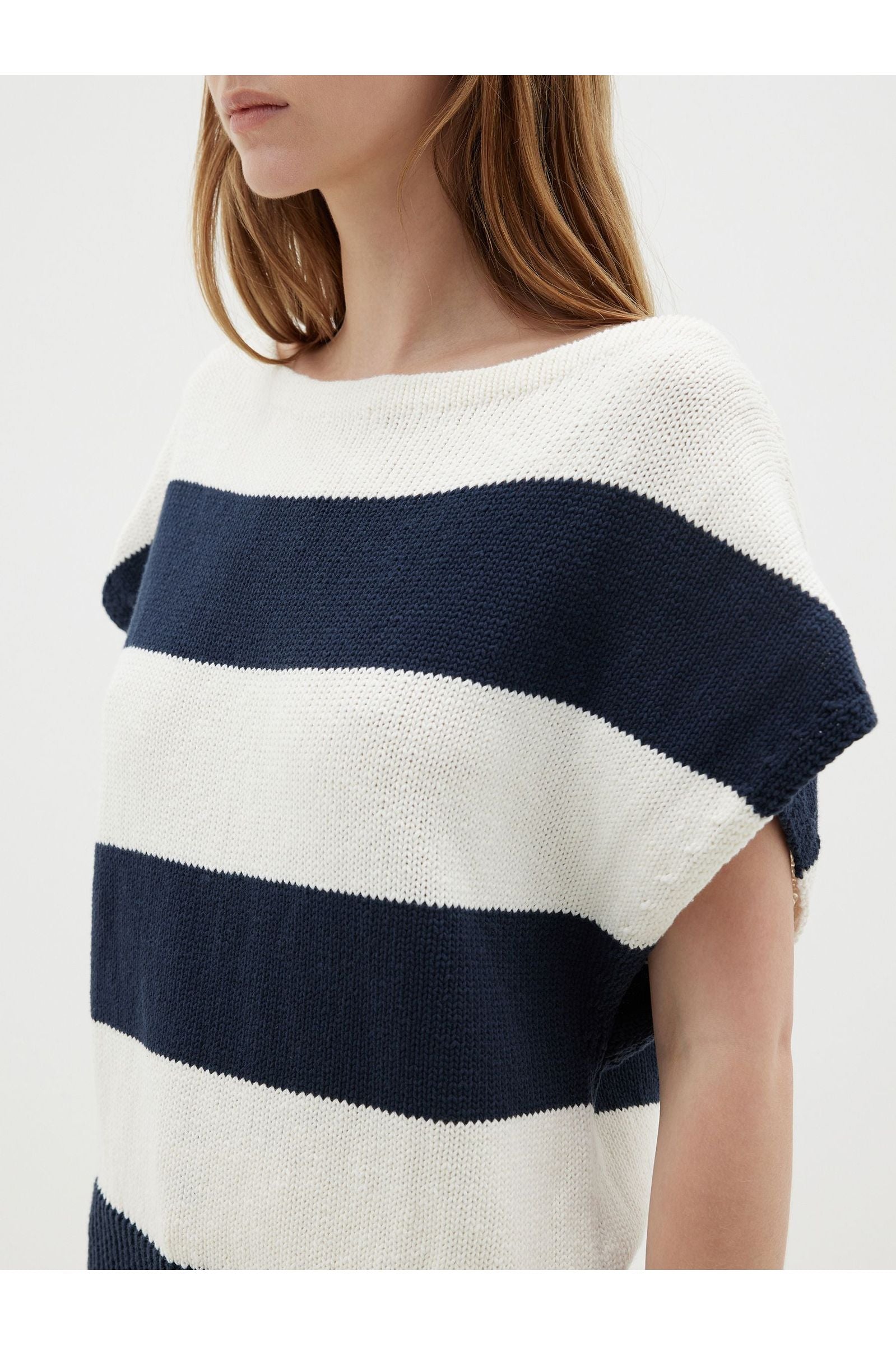 Boatneck Cap Sleeve Knit in Ink / Natural