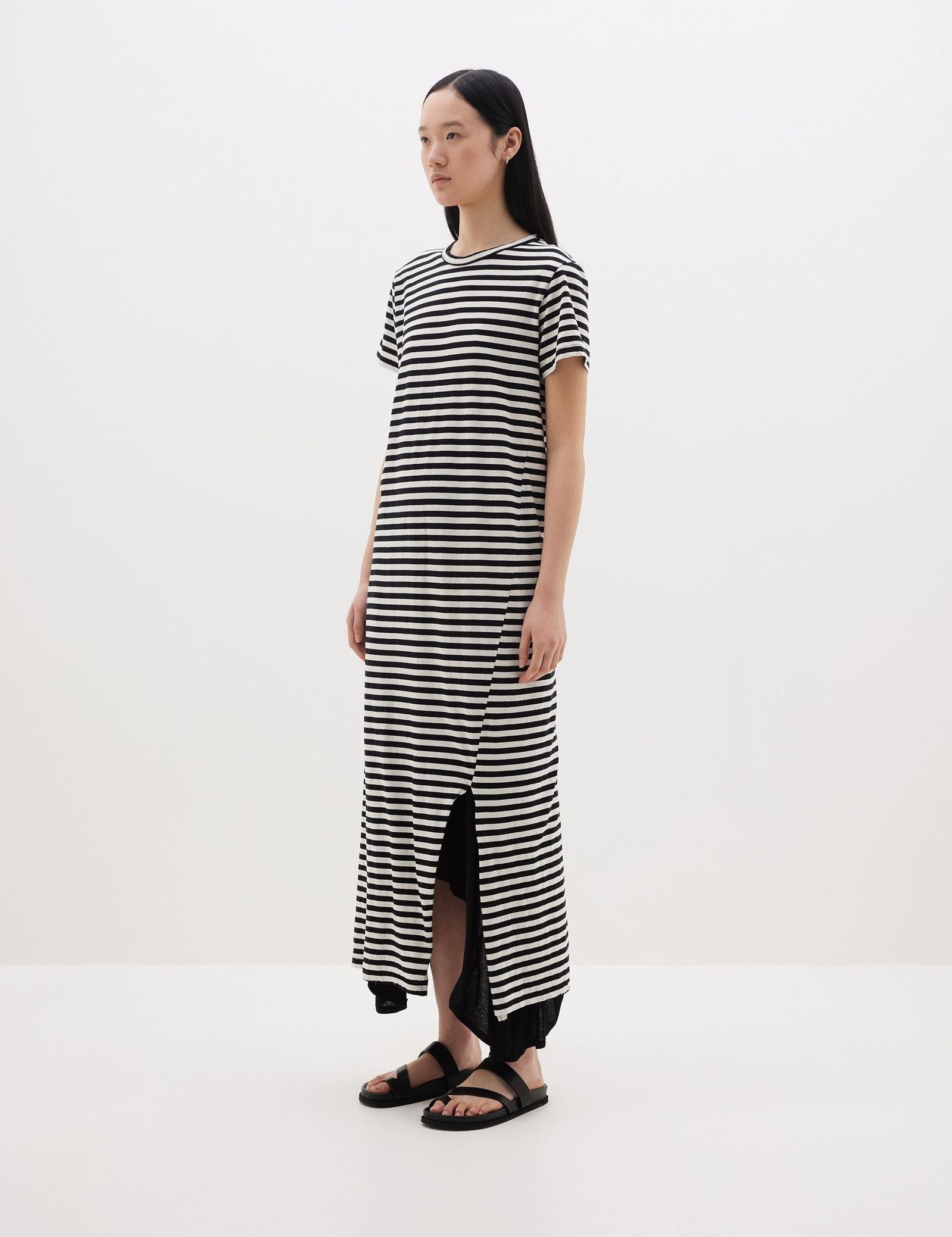 Stripe Heritage Short Sleeve T-shirt Dress in Black / Undyed