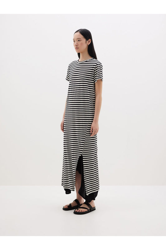 Stripe Heritage Short Sleeve T-shirt Dress in Black / Undyed