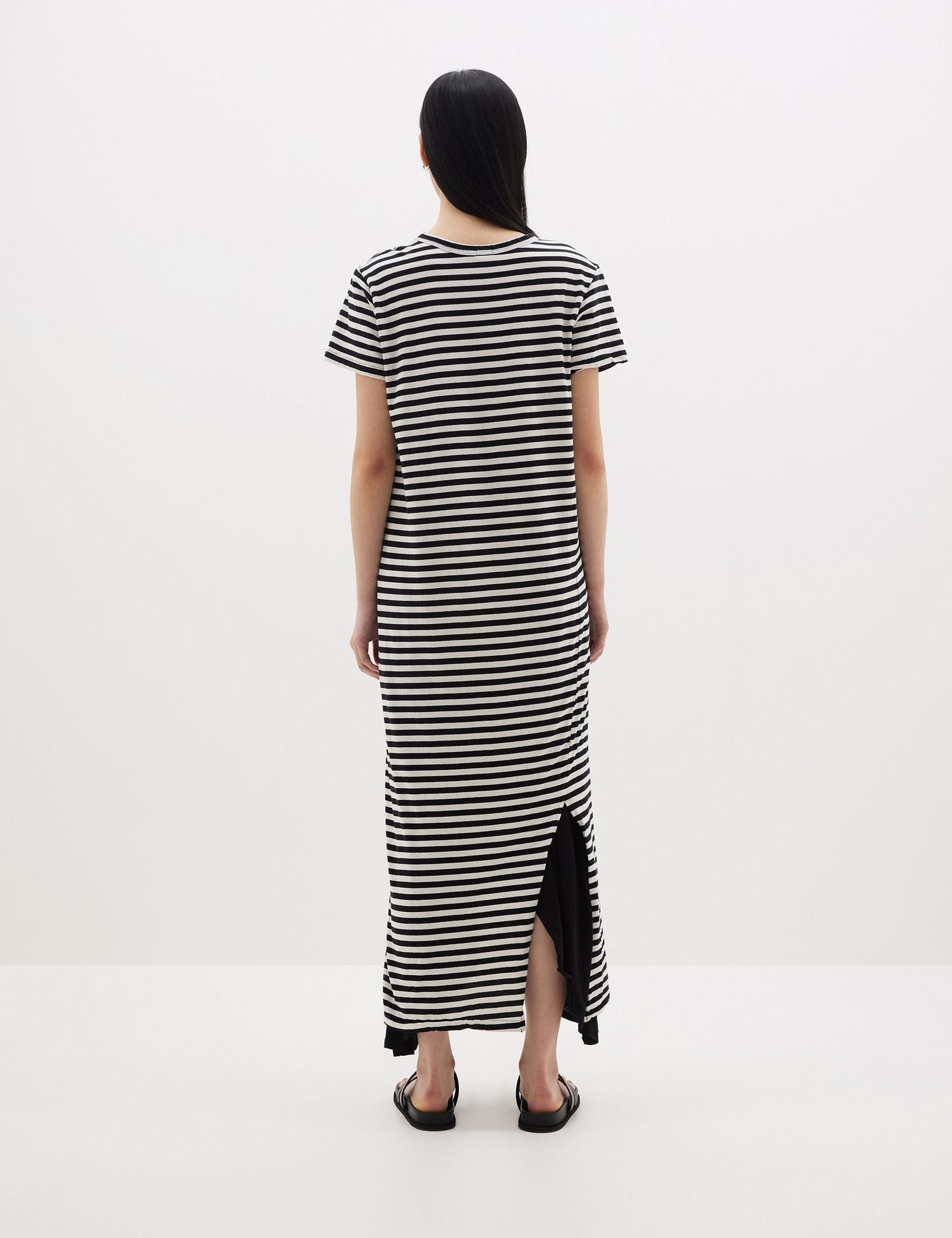 Stripe Heritage Short Sleeve T-shirt Dress in Black / Undyed