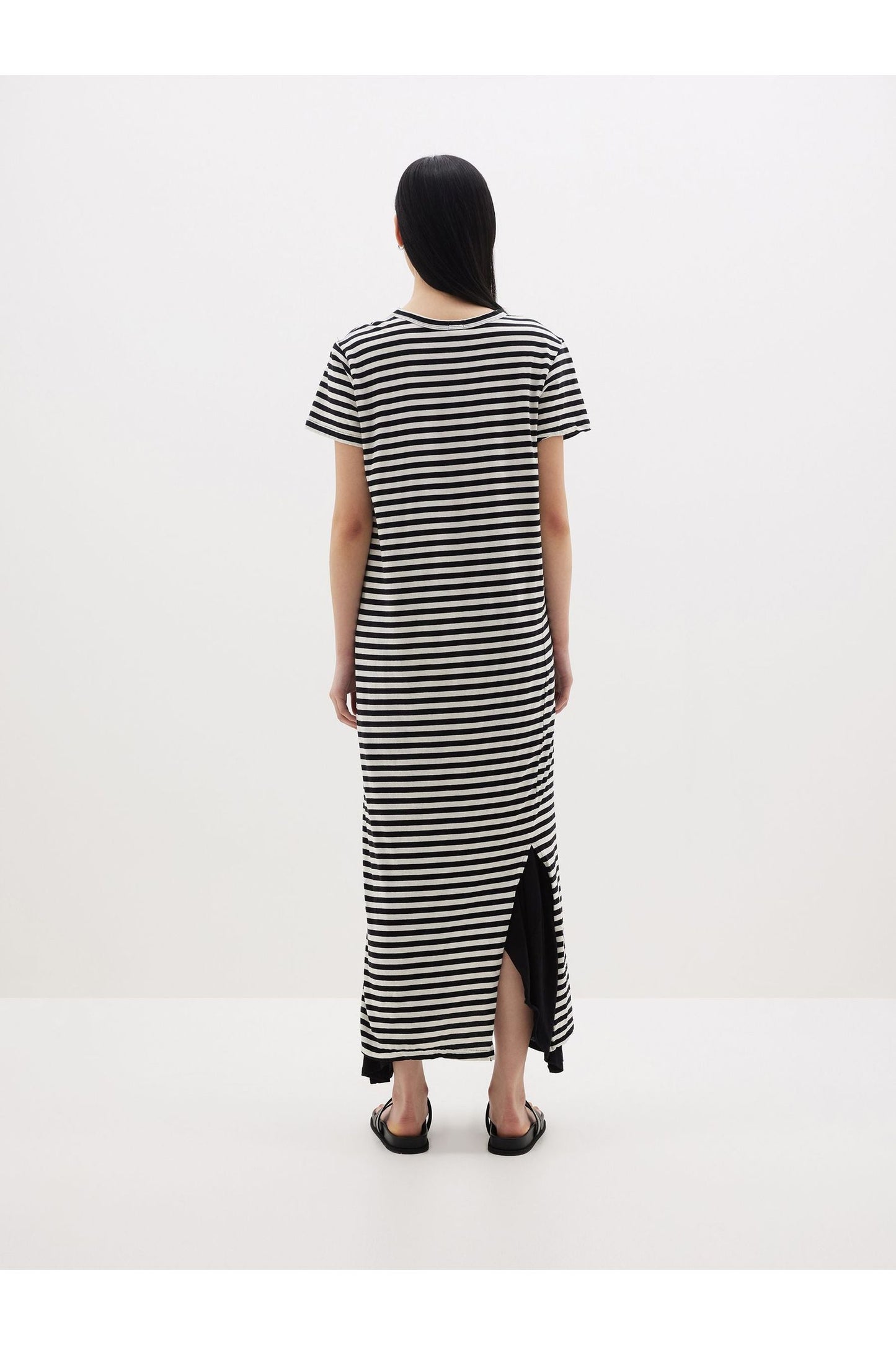 Stripe Heritage Short Sleeve T-shirt Dress in Black / Undyed by Bassike