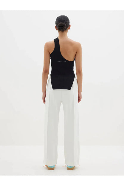 Twill Pinstitch Detail Pant in White by Bassike