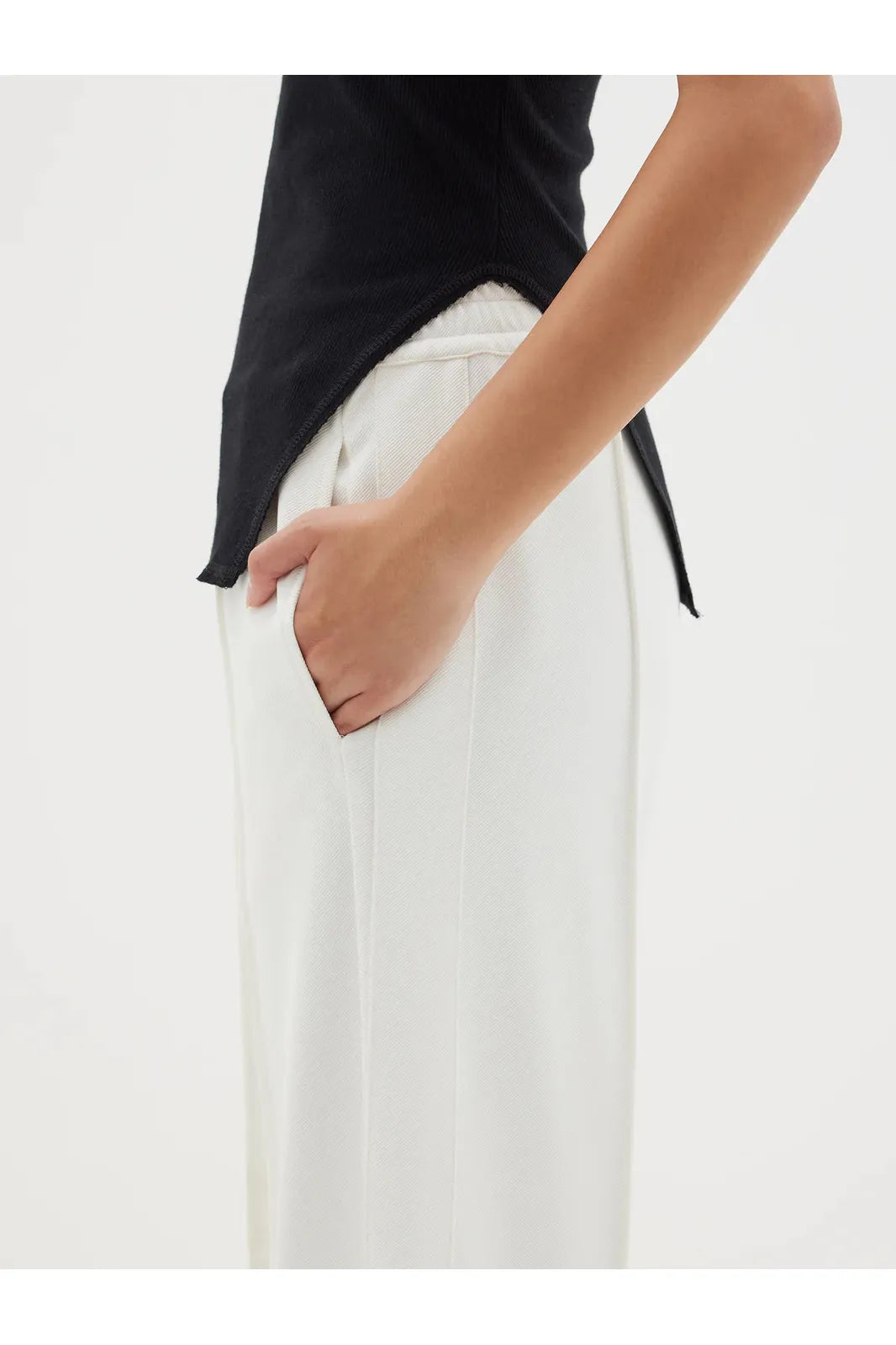 Twill Pinstitch Detail Pant in White
