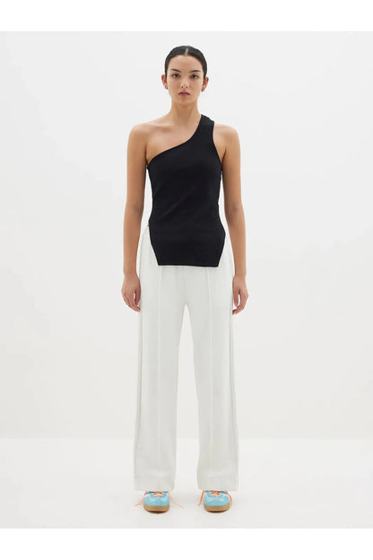 Twill Pinstitch Detail Pant in White by Bassike