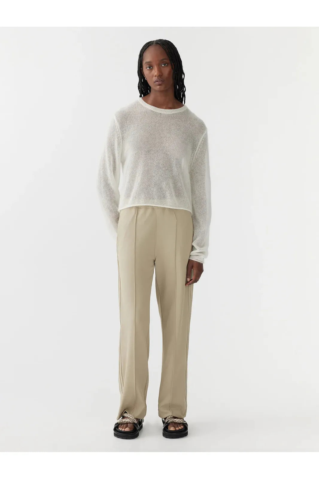 Twill Pinstitch Detail Pant in Light Tan by Bassike