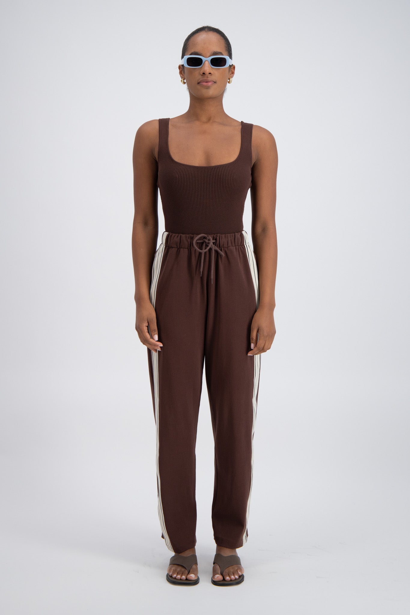 Relaxed pant with stripe brown clothlifestyle boutique