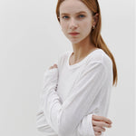 Regular Scoop Hem Long Sleeve T-shirt in White