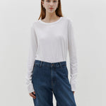 Regular Scoop Hem Long Sleeve T-shirt in White