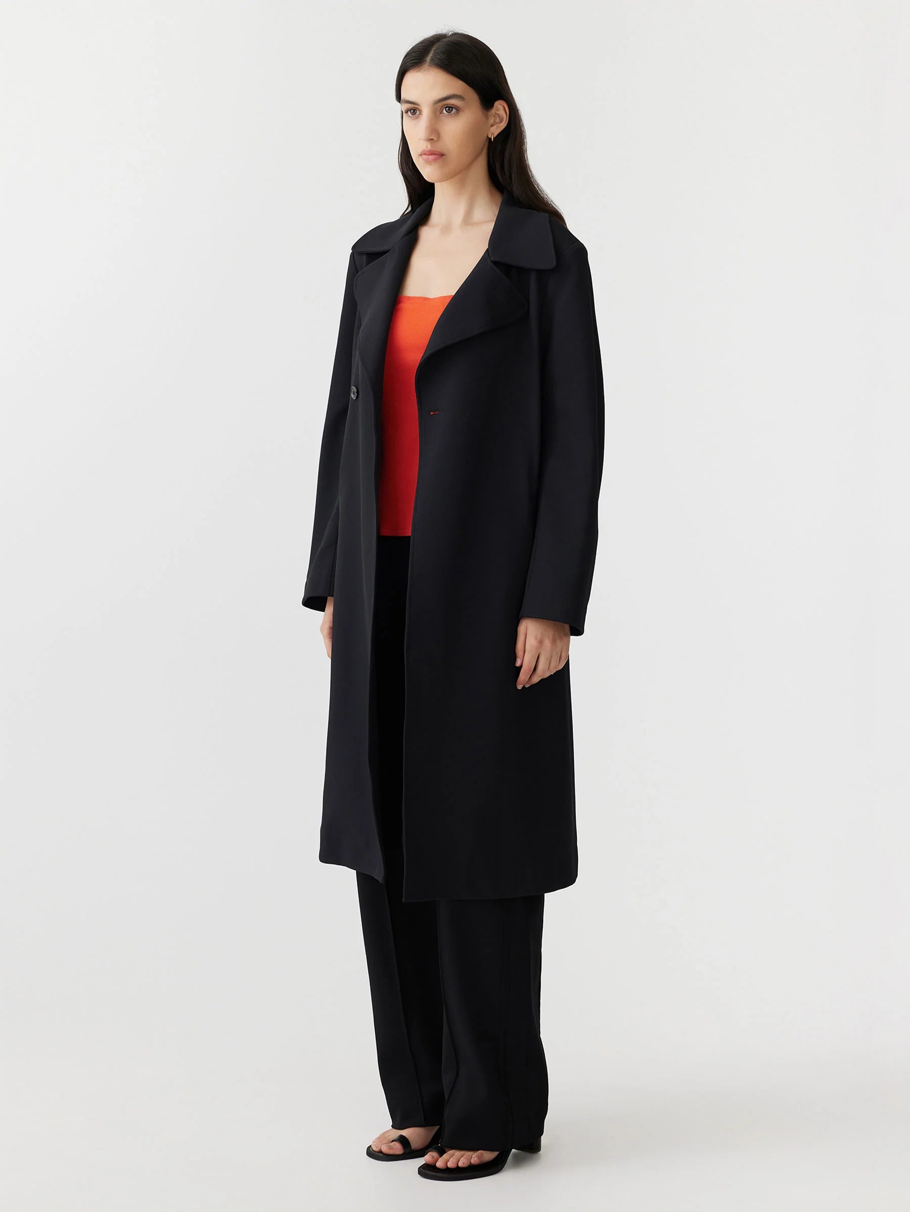 Stretch Twill Trench Coat in Black