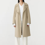 stretch twill coat in light tan