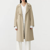 stretch twill coat in light tan