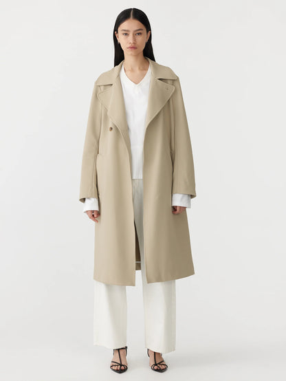 stretch twill coat in light tan